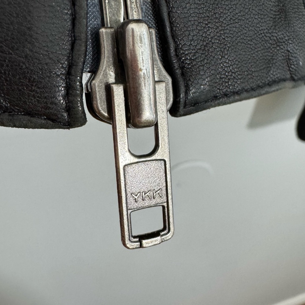 Mackage Dark Leather Jacket with Ribbed Details - Picture 5 of 16